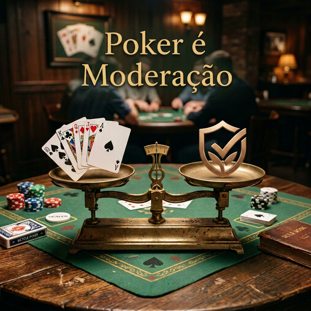 Balance scale holding poker chips and playing cards on a poker table